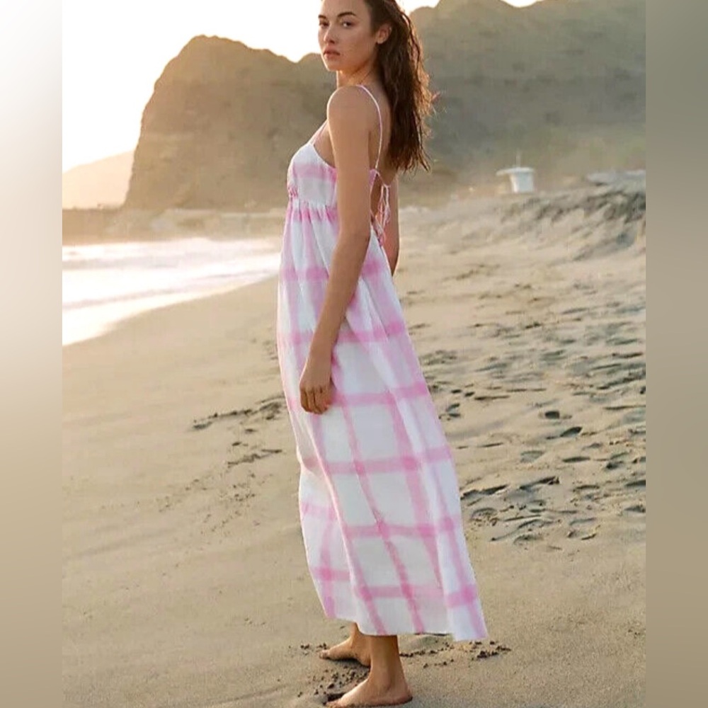 Anthropologie Pink and White Backless Dress